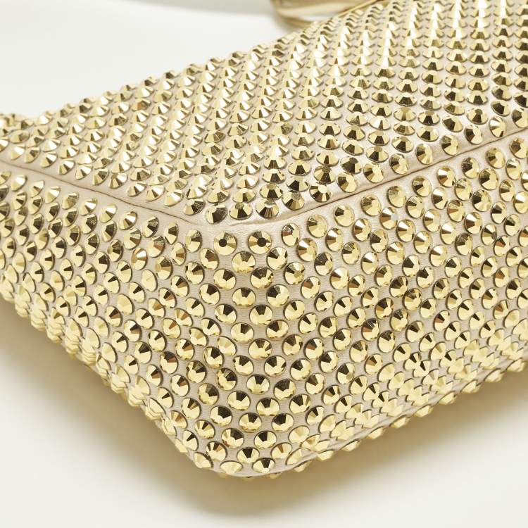 Pre Owned Prada Re-Edition 2000 Crystals Gold Satin Shoulder Bag