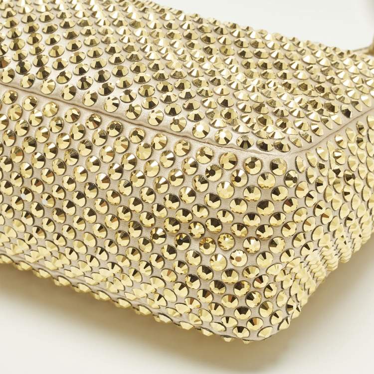 Pre Owned Prada Re-Edition 2000 Crystals Gold Satin Shoulder Bag