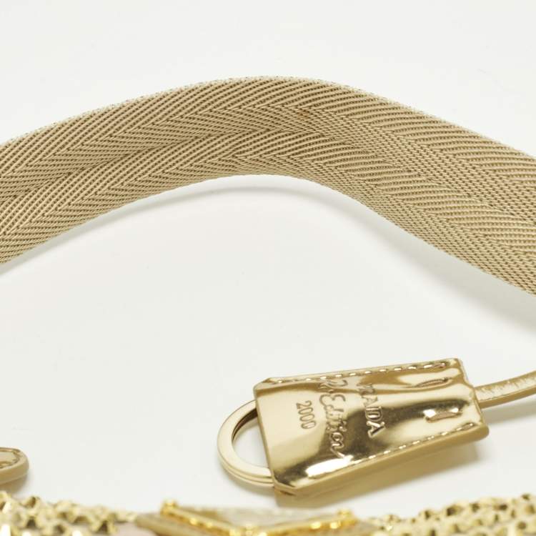 Pre Owned Prada Re-Edition 2000 Crystals Gold Satin Shoulder Bag