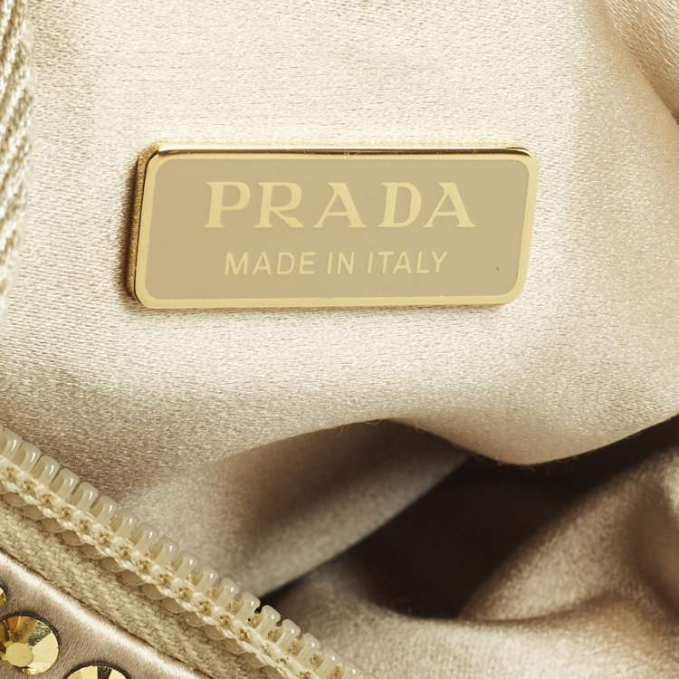 Pre Owned Prada Re-Edition 2000 Crystals Gold Satin Shoulder Bag