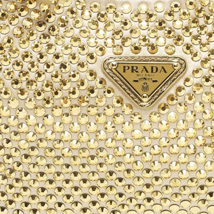 Pre Owned Prada Re-Edition 2000 Crystals Gold Satin Shoulder Bag