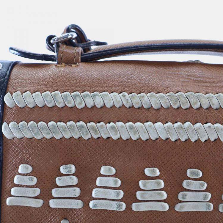 Pre Owned Prada Black/Brown Saffiano Embroidered Pattina Crossbody Bag