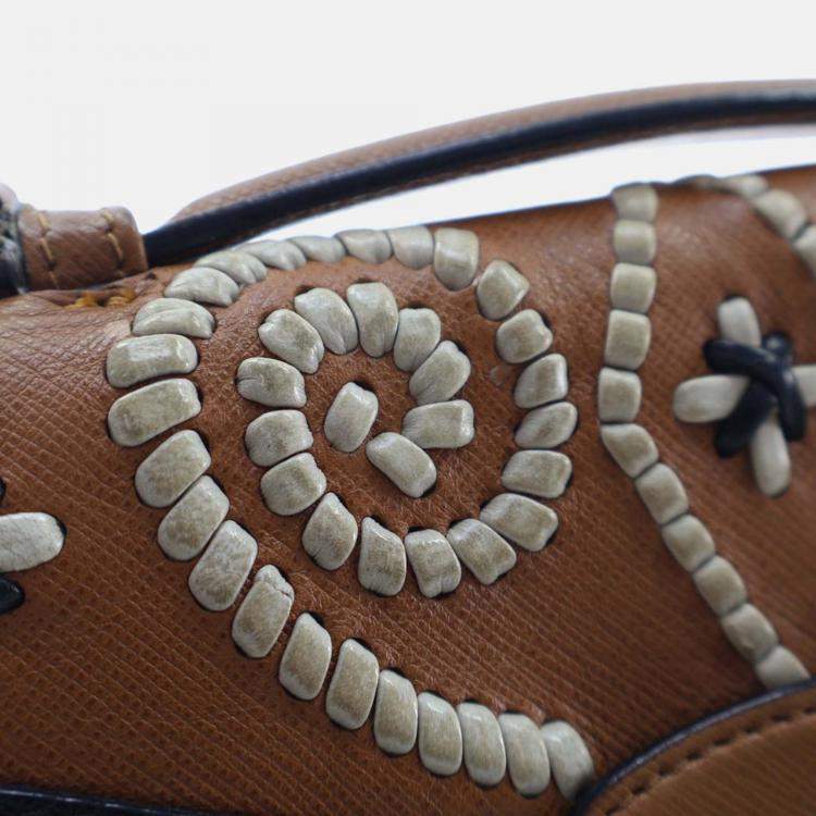 Pre Owned Prada Black/Brown Saffiano Embroidered Pattina Crossbody Bag