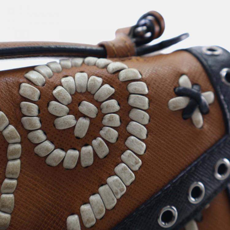 Pre Owned Prada Black/Brown Saffiano Embroidered Pattina Crossbody Bag
