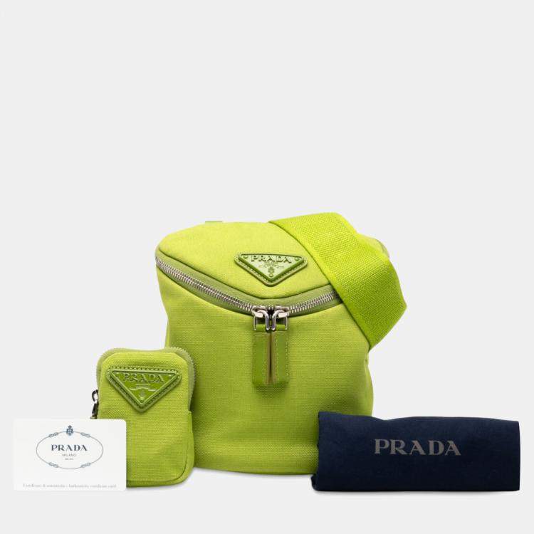Pre Owned Prada Green Canvas Zipped Crossbody