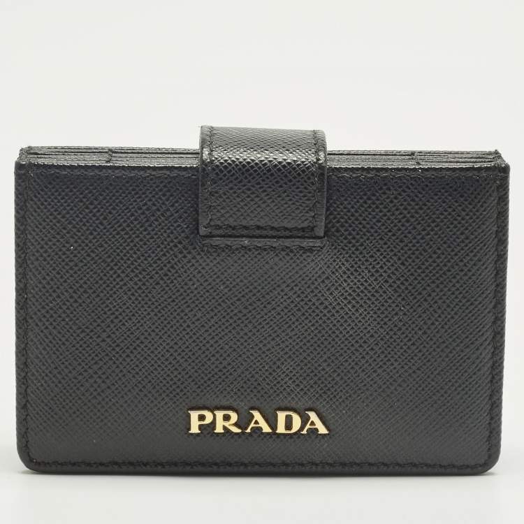 Pre Owned Prada Accordian Black Saffiano Leather Card Case
