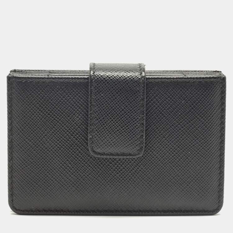 Pre Owned Prada Accordian Black Saffiano Leather Card Case