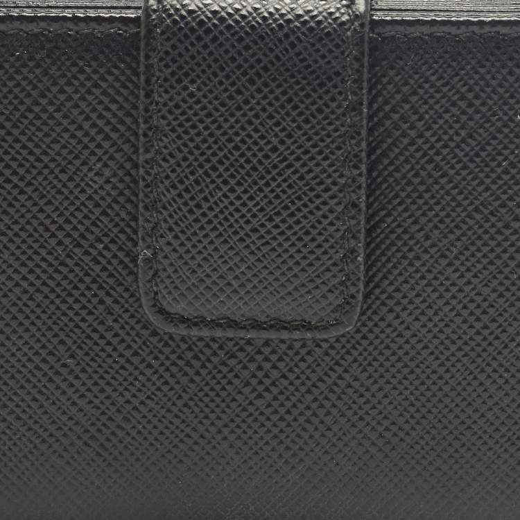 Pre Owned Prada Accordian Black Saffiano Leather Card Case