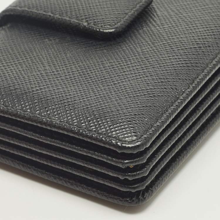 Pre Owned Prada Accordian Black Saffiano Leather Card Case