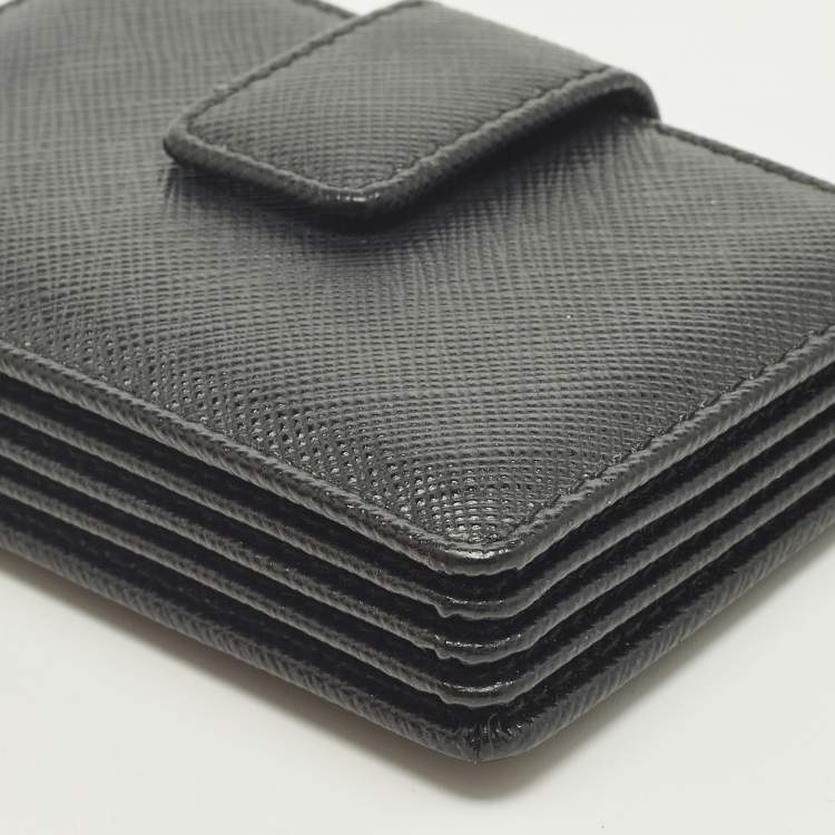 Pre Owned Prada Accordian Black Saffiano Leather Card Case