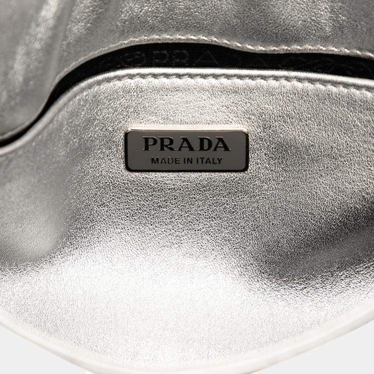 Pre Owned Prada Silver Brushed Leather Cleo Shoulder Bag