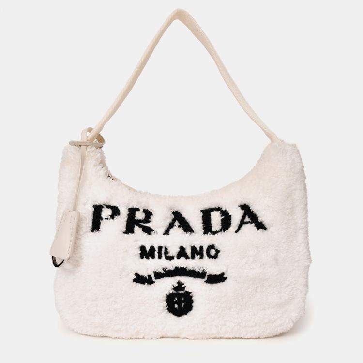 Pre Owned Prada White Terry Cloth Re-Edition 2000 Shoulder Bag