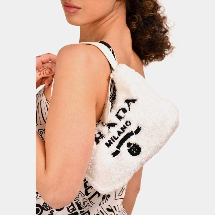 Pre Owned Prada White Terry Cloth Re-Edition 2000 Shoulder Bag