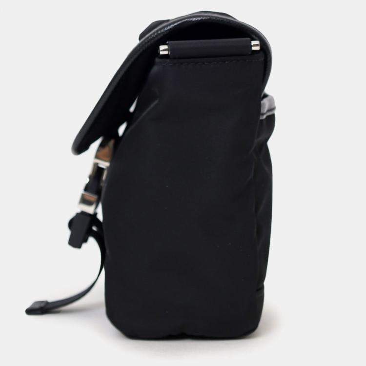 Pre Owned Prada Black Re-Nylon and Saffiano Leather Small Shoulder Bag