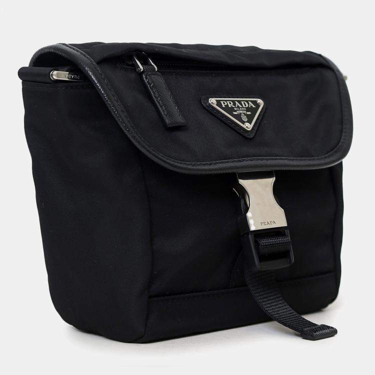 Pre Owned Prada Black Re-Nylon and Saffiano Leather Small Shoulder Bag