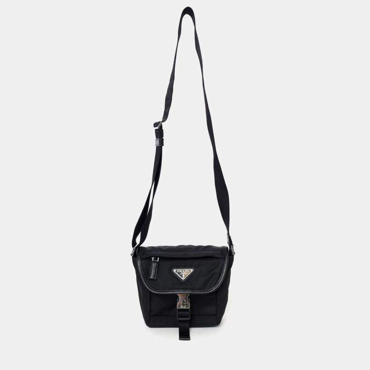 Pre Owned Prada Black Re-Nylon and Saffiano Leather Small Shoulder Bag