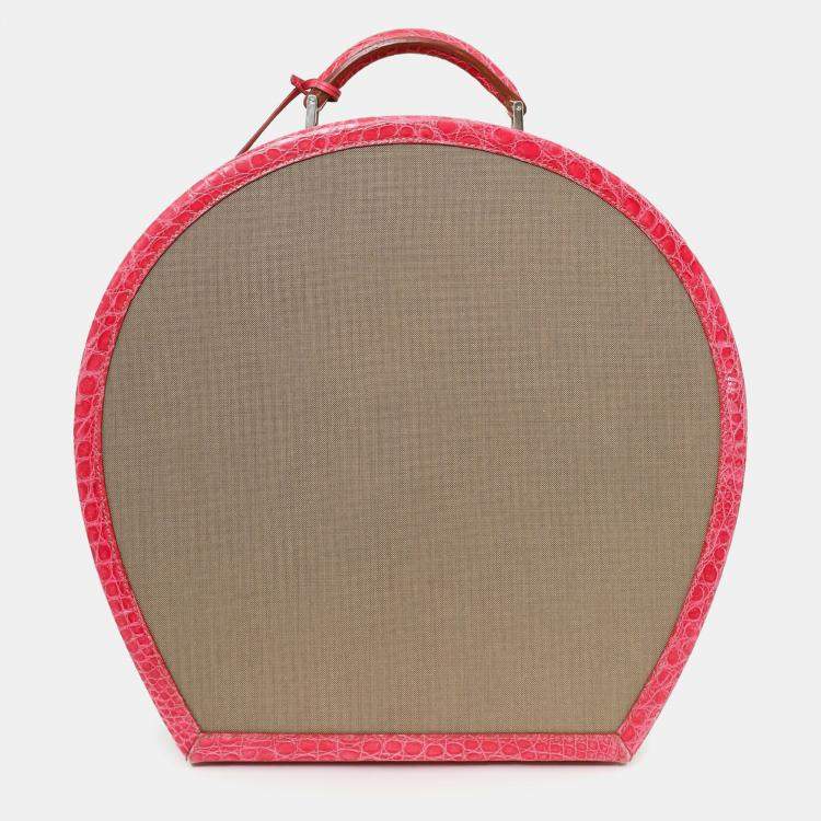 مملوكة مسبقًا Prada Beige Canvas Pink Crocodile Trim Hat Box