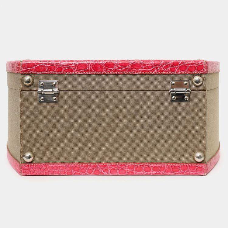 مملوكة مسبقًا Prada Beige Canvas Pink Crocodile Trim Hat Box