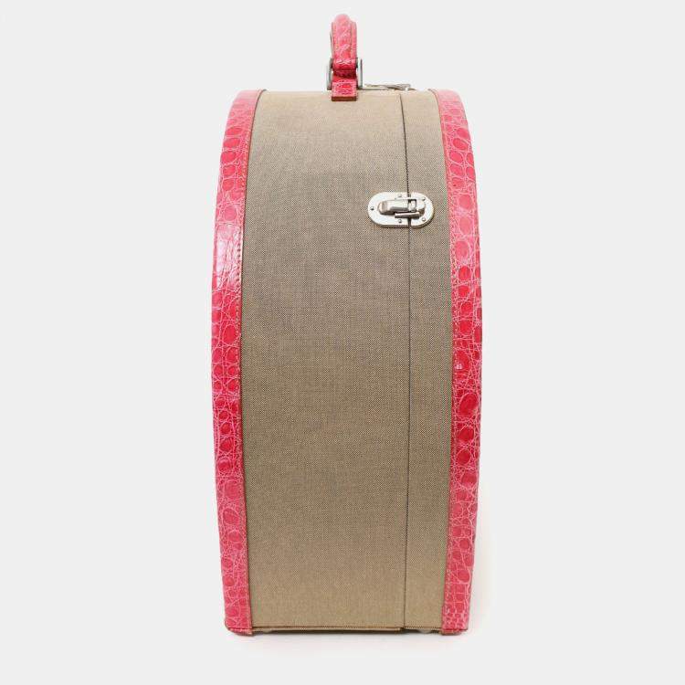 مملوكة مسبقًا Prada Beige Canvas Pink Crocodile Trim Hat Box