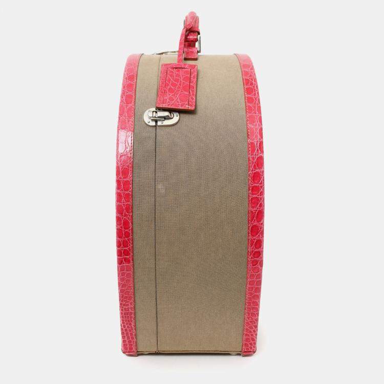 مملوكة مسبقًا Prada Beige Canvas Pink Crocodile Trim Hat Box