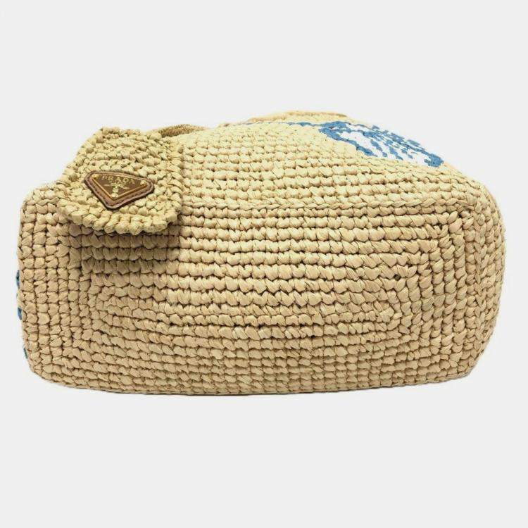 Pre Owned Prada Logo St. Barths Limited Edition Small Handbag Raffia Beige