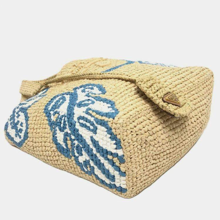 Pre Owned Prada Logo St. Barths Limited Edition Small Handbag Raffia Beige