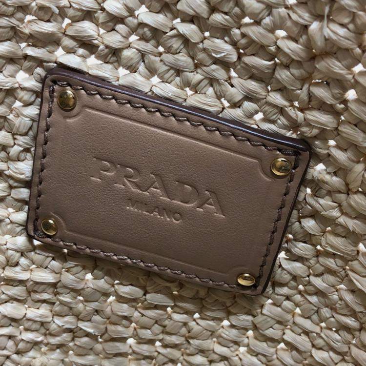 Pre Owned Prada Logo St. Barths Limited Edition Small Handbag Raffia Beige