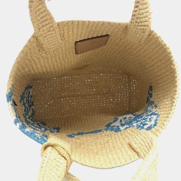 Pre Owned Prada Logo St. Barths Limited Edition Small Handbag Raffia Beige