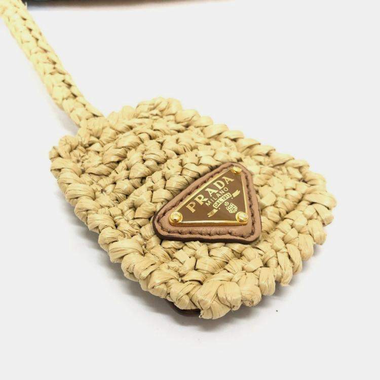 Pre Owned Prada Logo St. Barths Limited Edition Small Handbag Raffia Beige