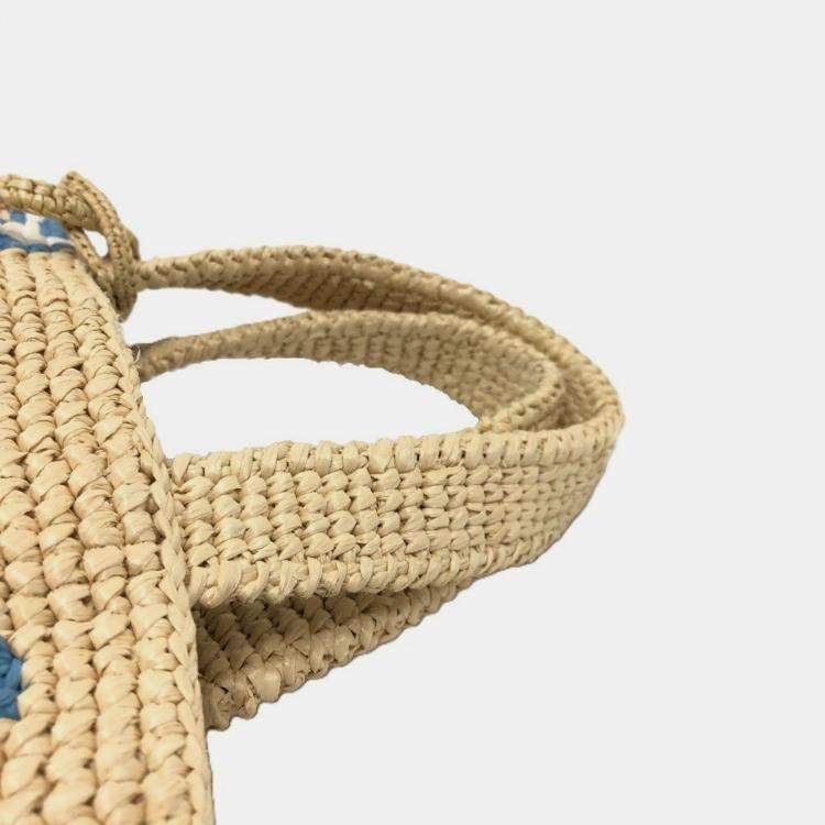 Pre Owned Prada Logo St. Barths Limited Edition Small Handbag Raffia Beige