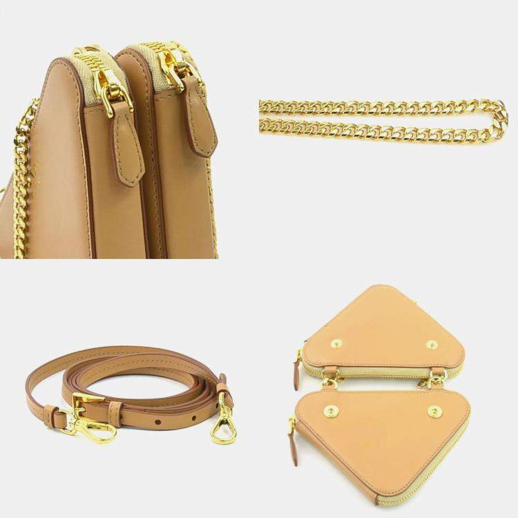 Pre Owned Prada Shoulder Bag Crochet Mini Pouch Leather Viscose Beige