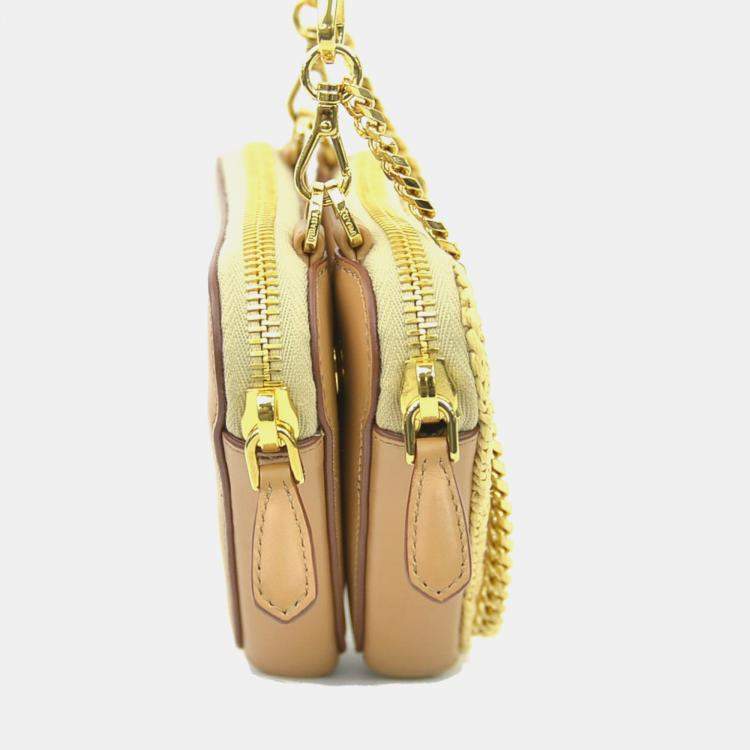 Pre Owned Prada Shoulder Bag Crochet Mini Pouch Leather Viscose Beige