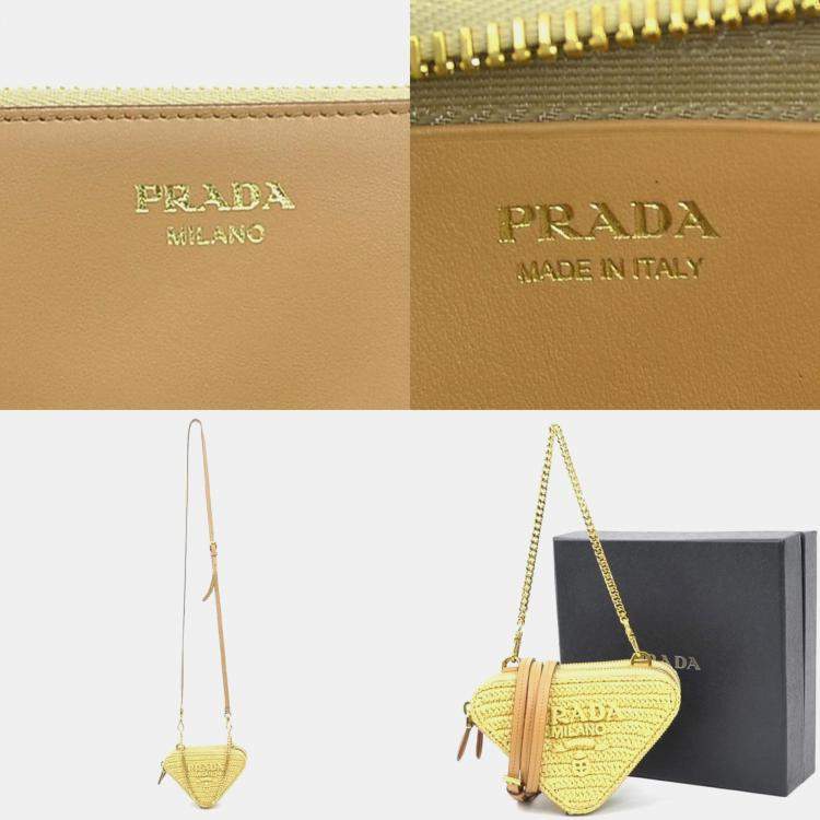 Pre Owned Prada Shoulder Bag Crochet Mini Pouch Leather Viscose Beige