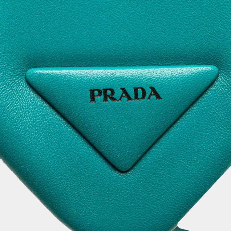 Pre Owned Prada Triangle Handbag/Shoulder Bag Blue-Green Padded Nappa Leather