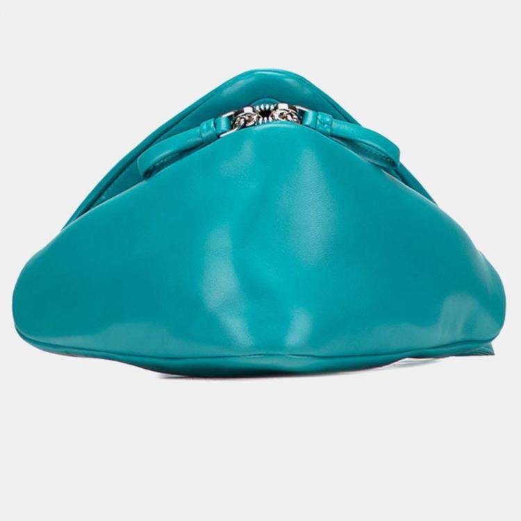 Pre Owned Prada Triangle Handbag/Shoulder Bag Blue-Green Padded Nappa Leather