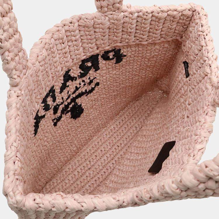 Pre Owned Prada Raffia Small Crochet Handbag Tote Bag In Viscose And Pink