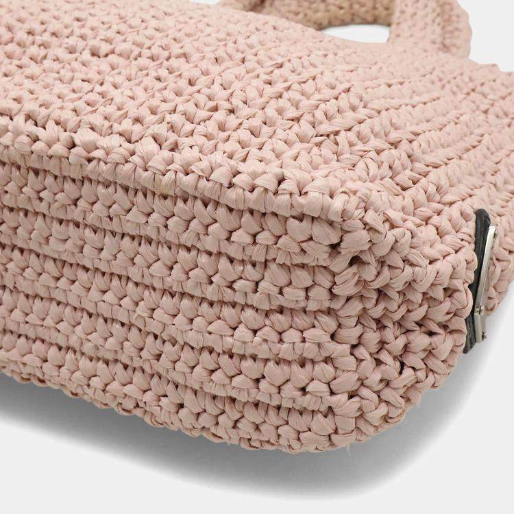 Pre Owned Prada Raffia Small Crochet Handbag Tote Bag In Viscose And Pink