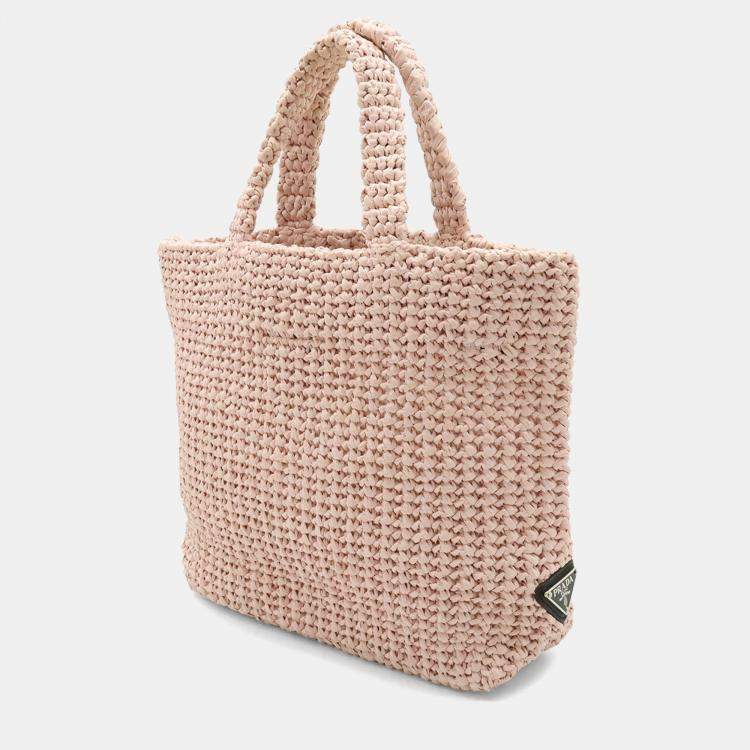 Pre Owned Prada Raffia Small Crochet Handbag Tote Bag In Viscose And Pink