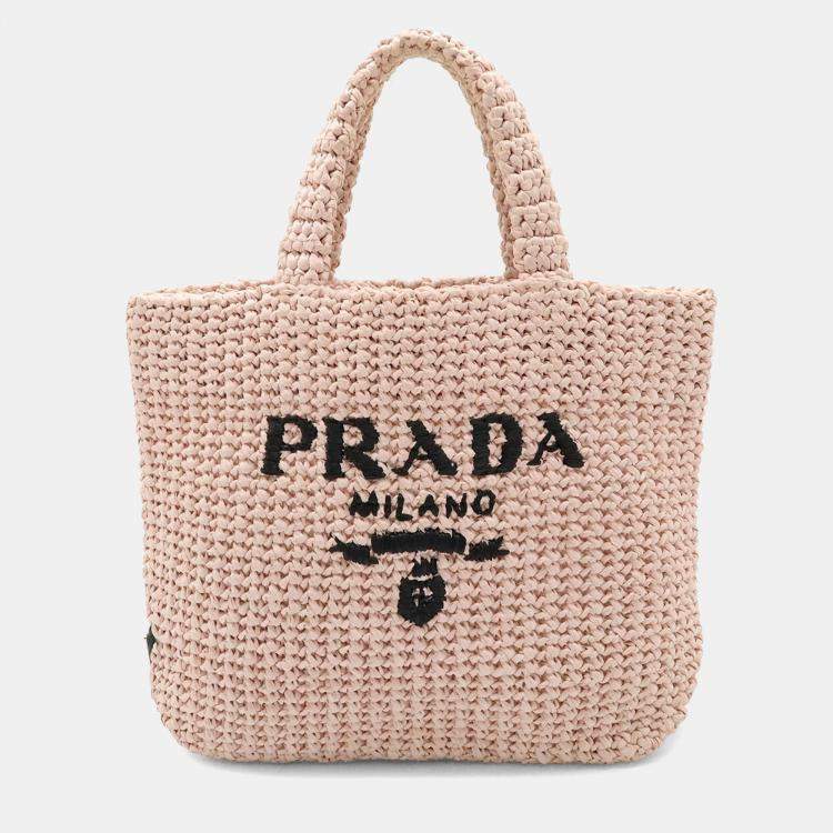 Pre Owned Prada Raffia Small Crochet Handbag Tote Bag In Viscose And Pink