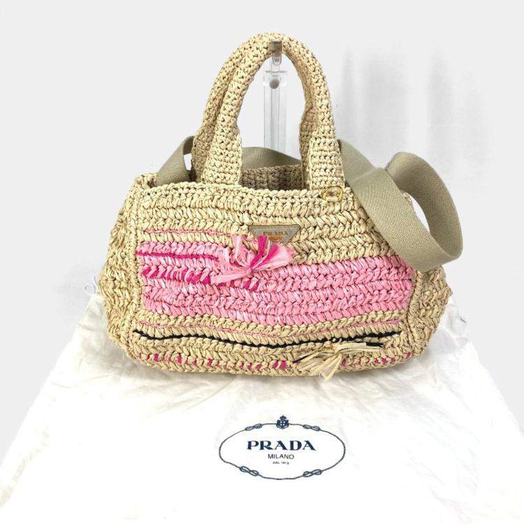 Pre Owned Prada Triangle Logo Triangle Logo Plate 2Way Bag Shoulder Bag Crossbody Hand Bag Beige Pink