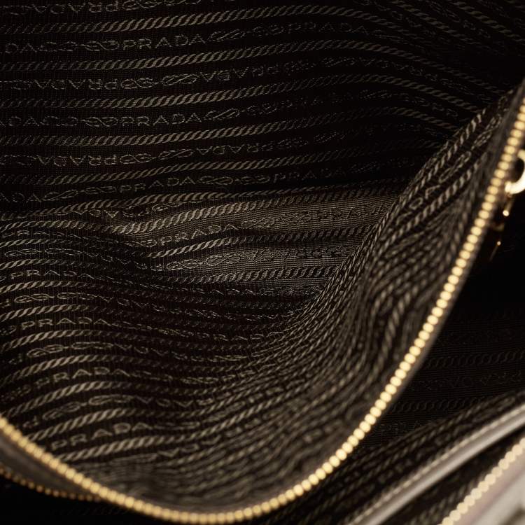 Pre Owned Prada Double Zip Large Grey Saffiano Leather Tote