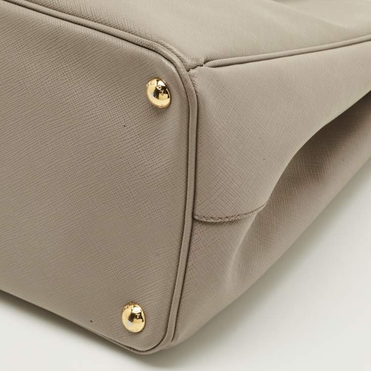 Pre Owned Prada Double Zip Large Grey Saffiano Leather Tote