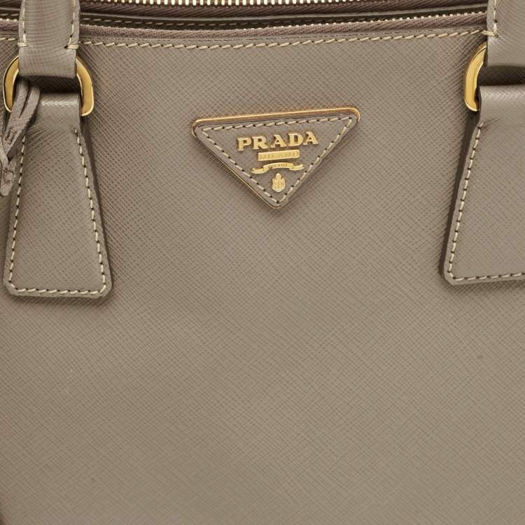 Pre Owned Prada Double Zip Large Grey Saffiano Leather Tote