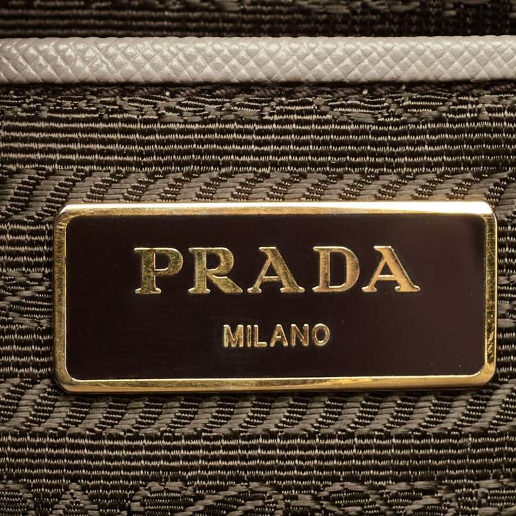 Pre Owned Prada Double Zip Large Grey Saffiano Leather Tote