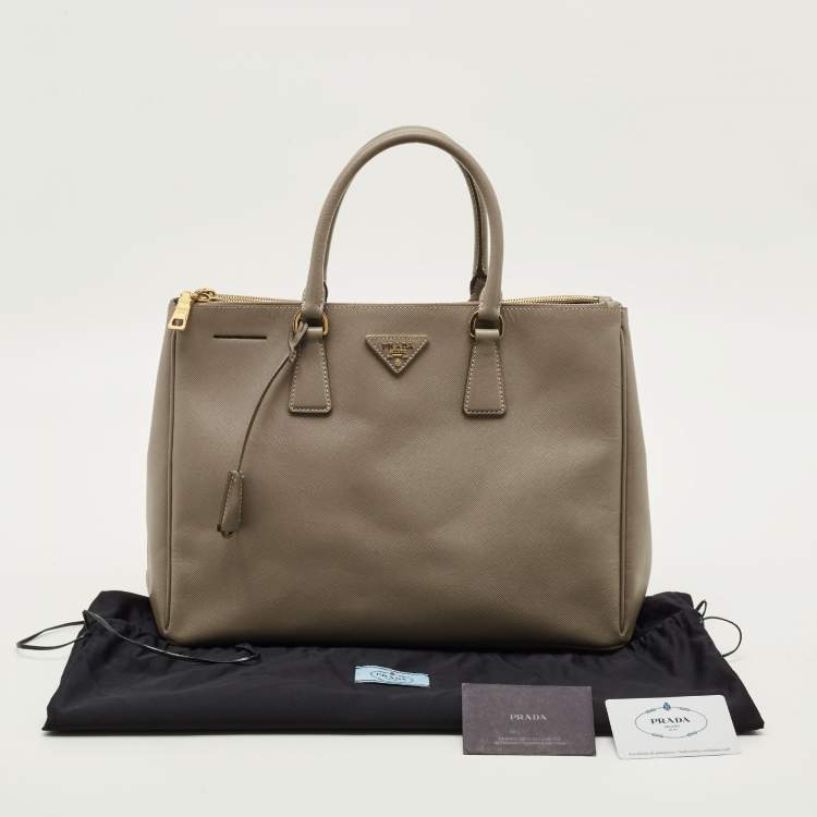 Pre Owned Prada Double Zip Large Grey Saffiano Leather Tote