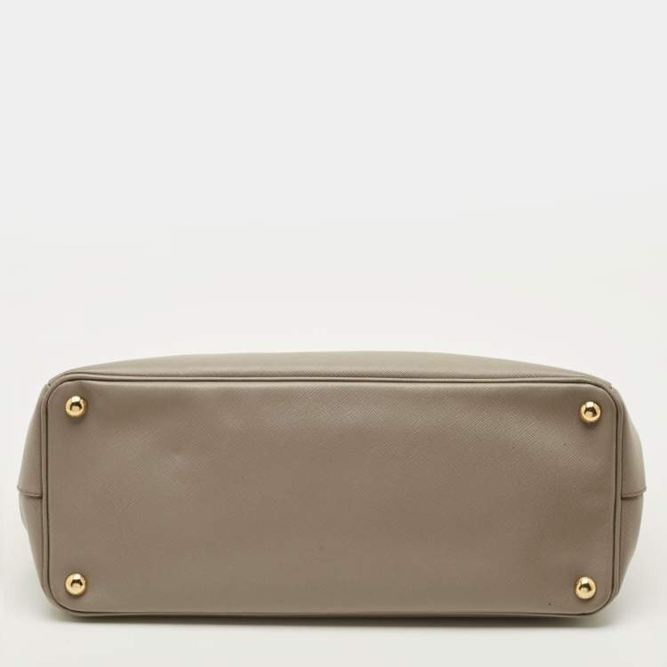 Pre Owned Prada Double Zip Large Grey Saffiano Leather Tote