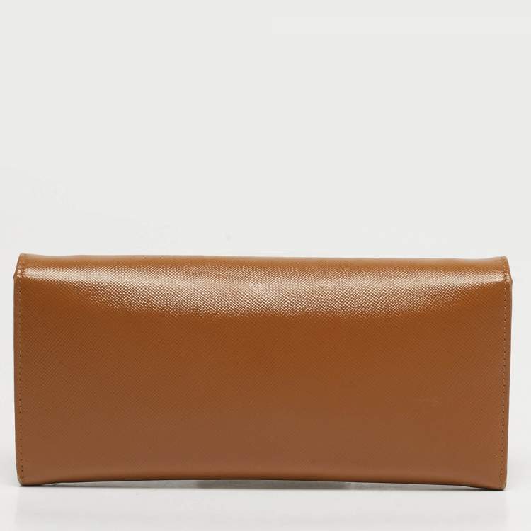 Pre Owned Prada Brown Saffiano Metal Leather Wallet On Chain