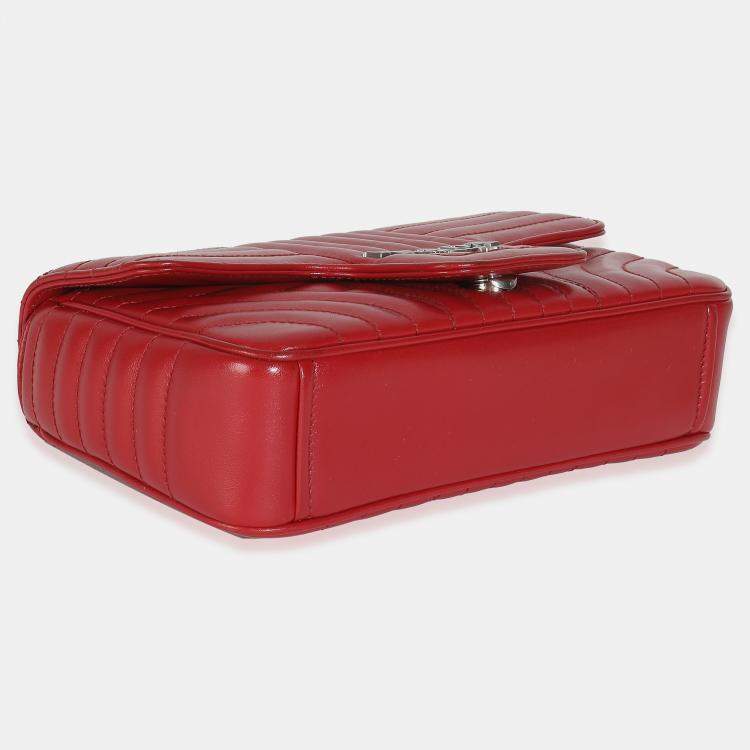 Pre Owned Prada Red Soft Calfskin Impunture Diagramme Medium Chain Flap Bag