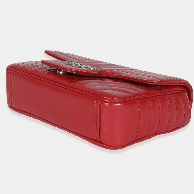 Pre Owned Prada Red Soft Calfskin Impunture Diagramme Medium Chain Flap Bag