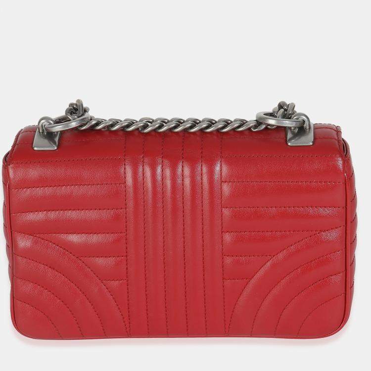 Pre Owned Prada Red Soft Calfskin Impunture Diagramme Medium Chain Flap Bag